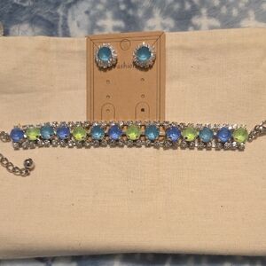 Swarorski Crystal Blue and Green Bracelet and Earring Set